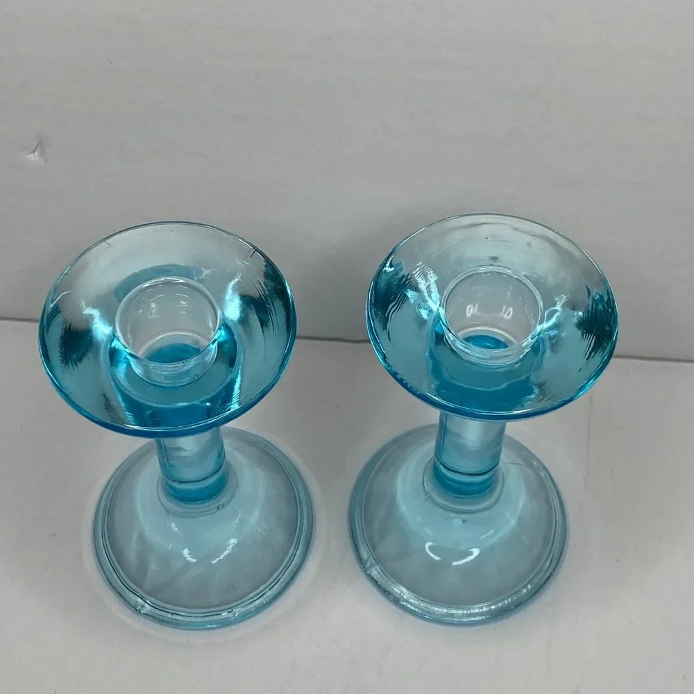 Ikea Blue Glass Candle Stick Holder Martini Glass Style Votive Decor 5